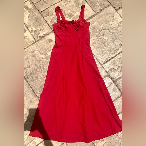 Red Ruched Spaghetti Strap Sundress - Picture 2 of 4